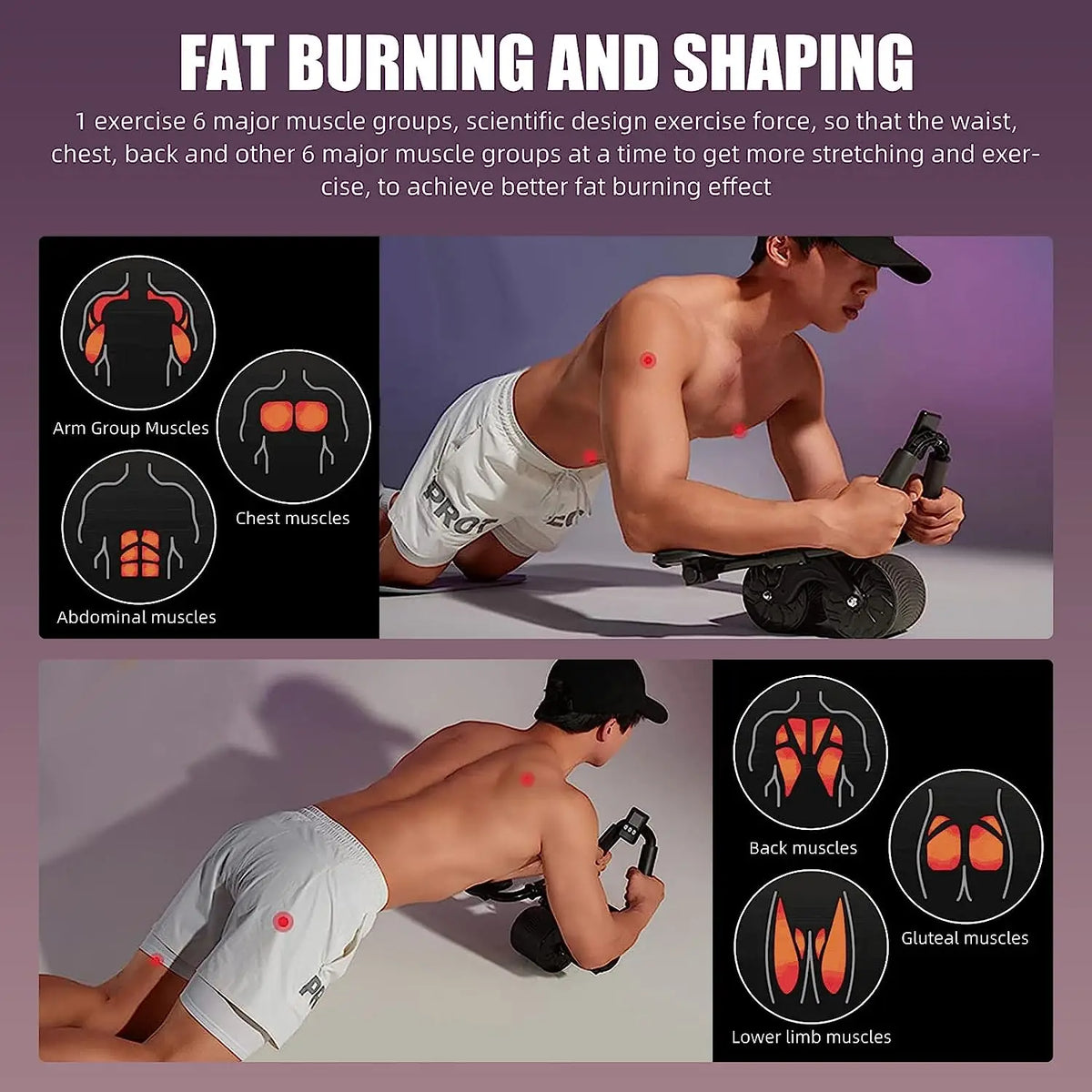 Automatic Rebound Ab Roller with Elbow Support & Digital Counter
